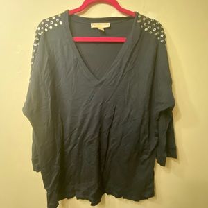 Michael Kors navy 3/4 vneck top